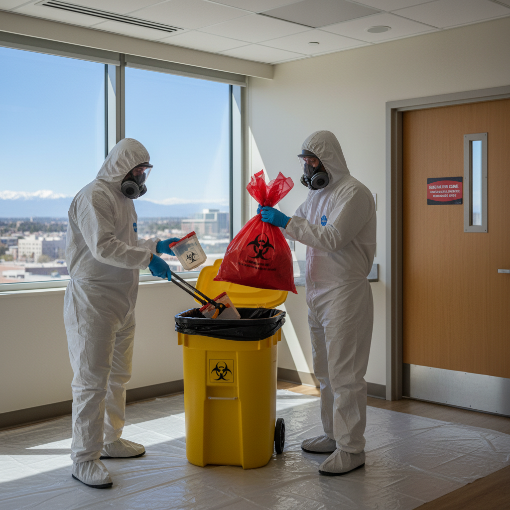 How is biohazardous waste removed from the patient's room